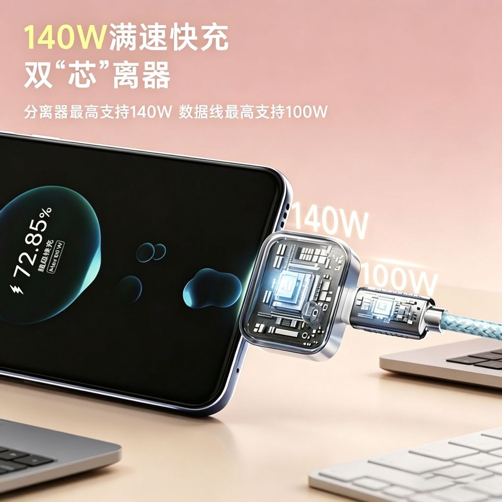 Bộ tách nguồn toàn diện thông minh 140W Sạc nhanh Điện thoại di động Hoàn toàn tự động Tắt nguồn Ngăn chặn quá tải