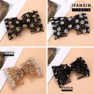 IFASIN Kẹp tóc mới cưới, Lược chải tóc tự làm đàn hồi, Phong cách hạt bện thời trang với -Like Double Bead String Hair Claw Hairpin để trang trí đầu