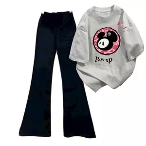 Bộ quần ống loe dài + và áo phông unisex hình POPOP mới-chang3158