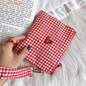 Túi đựng son môi mỹ phẩm FAVORITEGOODS, Túi trang điểm vải dung tích lớn, Ví đựng tiền xu anh đào kẻ sọc di động