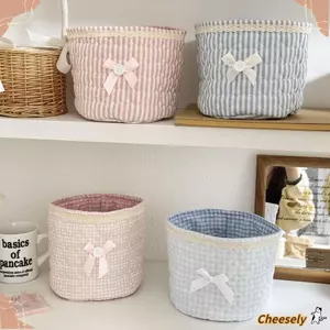 Hộp lưu trữ CHEESELY, Giỏ đựng đồ để bàn nơ trái tim tình yêu, Bông chăn dễ thương Khung lưu trữ tròn dung tích lớn Trang trí nhà cửa