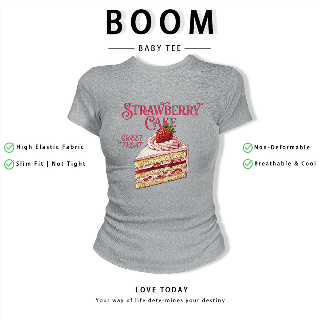 BOOM Áo Baby Tee Nữ Cotton Ôm Body-Áo Thun Ngắn Tay Y2K In Hình PhongCách Mùa Hè, Cổ Tròn Hàng Đầucách hàn quốc phongG94