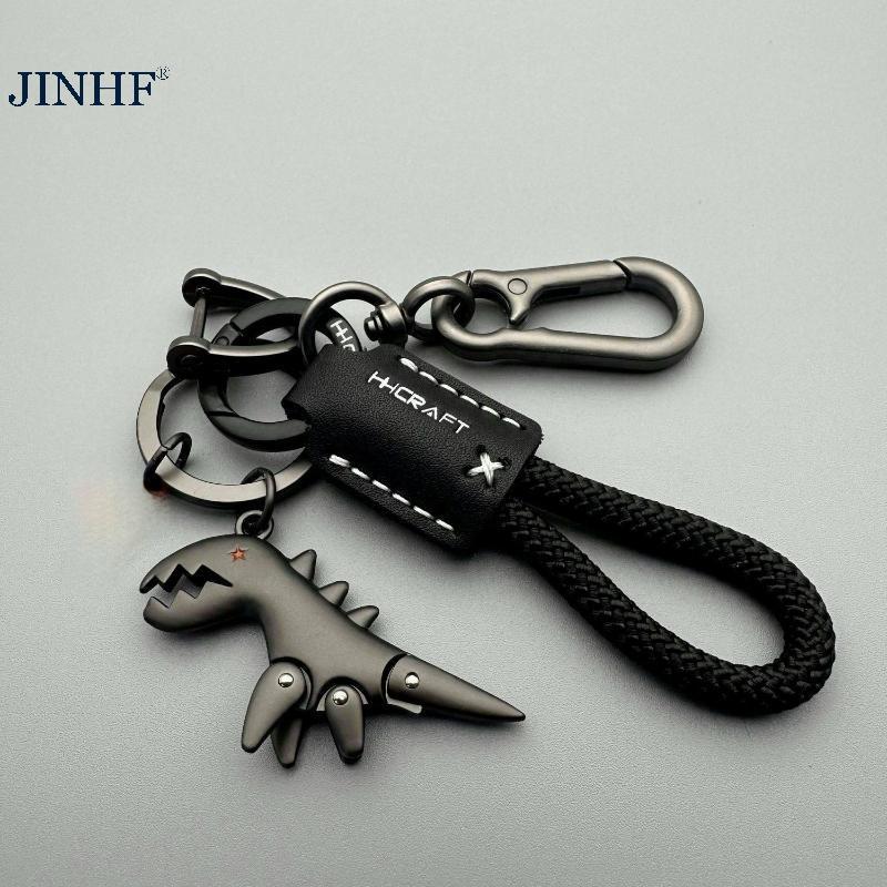 Móc khóa xe máy khủng long dễ thương JINHF có dây dệt bằng da Mặt dây chuyền kim loại cho túi HOT