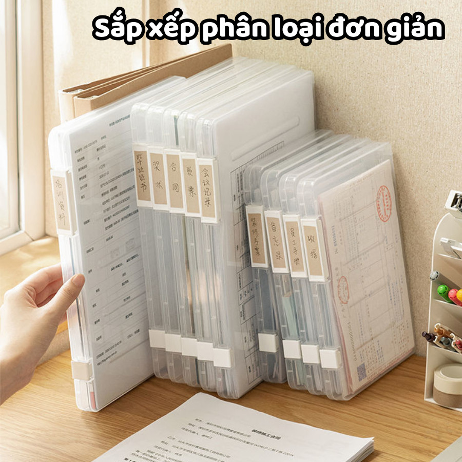 Hộp Đựng Tài Liệu A4 HomeMate Trong Suốt Có Khóa Cài, Hộp Lưu Trữ Giấy Tờ Chống Bụi Chống Ẩm Để Bàn Văn Phòng