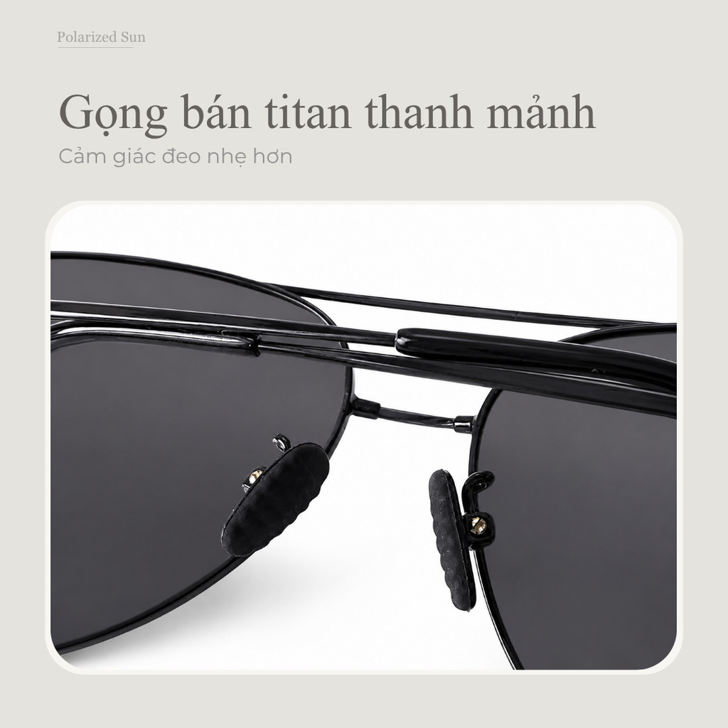 Kính mát phân cực nam nữ dáng phi công gọng mảnh nhẹ UV400 dùng ban ngày