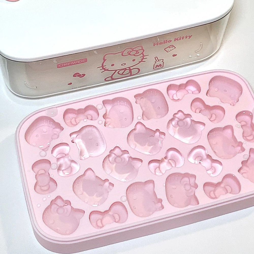 Khay Làm Đá Hello Kitty 24 Ô Có Nắp, Khuôn Silicone Làm Thạch Pudding Kẹo Dẻo Làm Bánh
