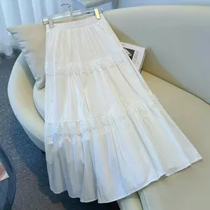 Mùa xuân trắng, mùa hè, eo cao, mỏng hơn, viền ren, váy chữ a dài vừa vặn