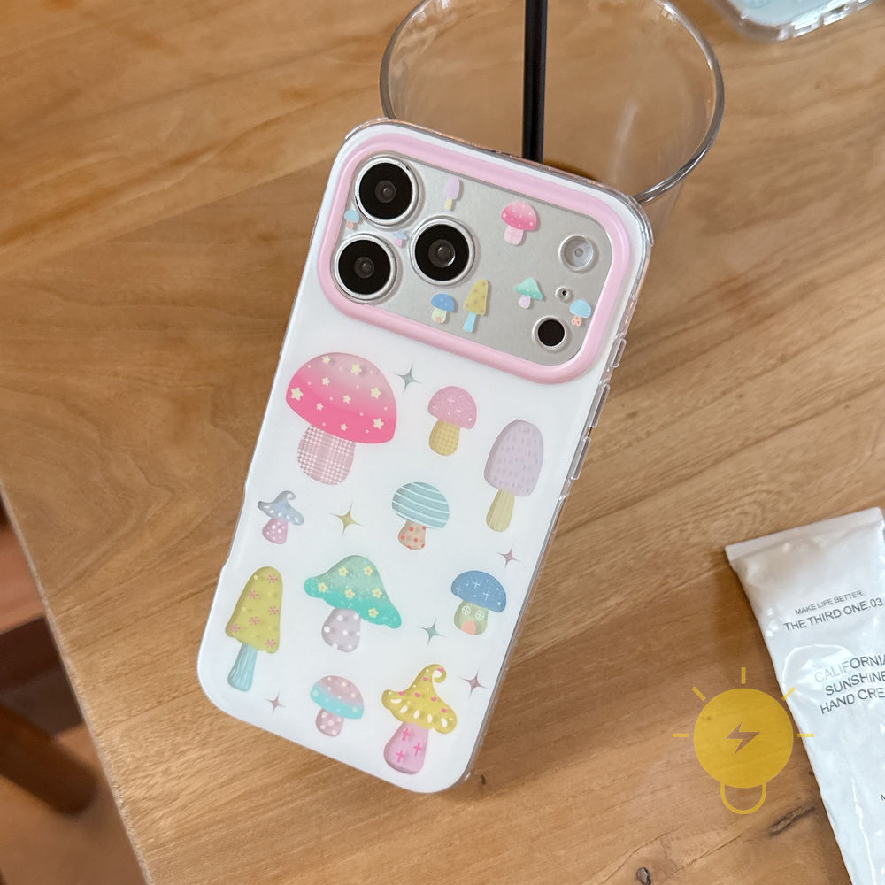 Phone Case For iPhone 17 Pro Max 16 15 TPU Colorful Mushroom Aesthetic Korean Cute