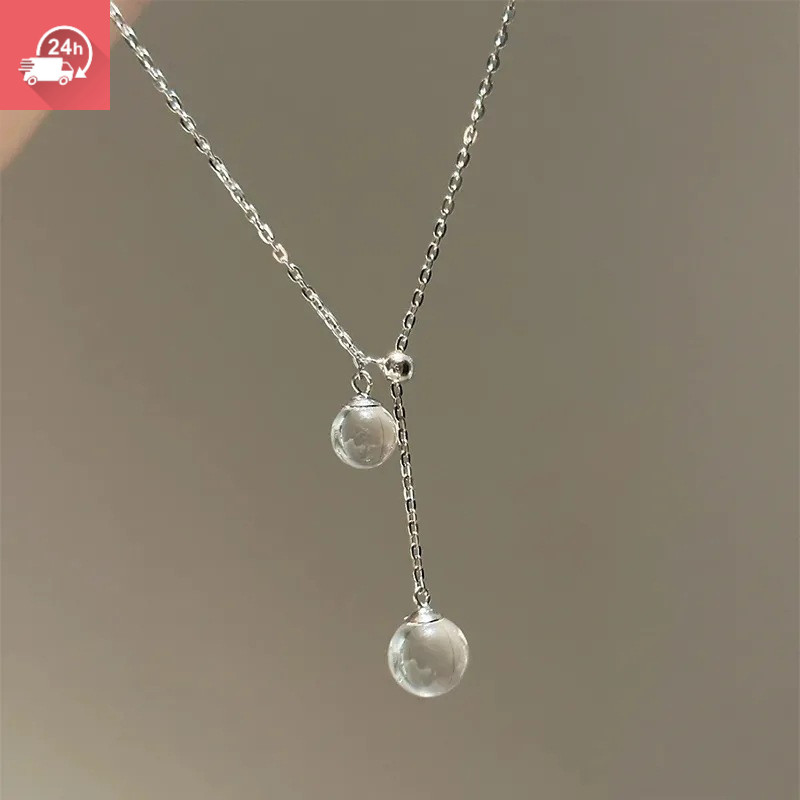 Thời trang khí chất băng trong suốt pha lê trắng hình học hình cầu Vòng cổ nữ cá tính và đa năng
