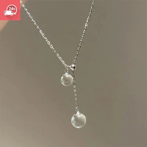 Thời trang khí chất băng trong suốt pha lê trắng hình học hình cầu Vòng cổ nữ cá tính và đa năng