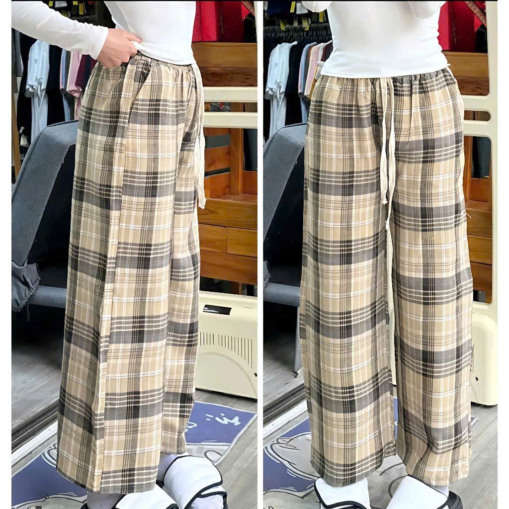 Quần Kẻ Caro dáng suông ống rộng, chất thô mềm dày dặn Hot Trend -thoitrang