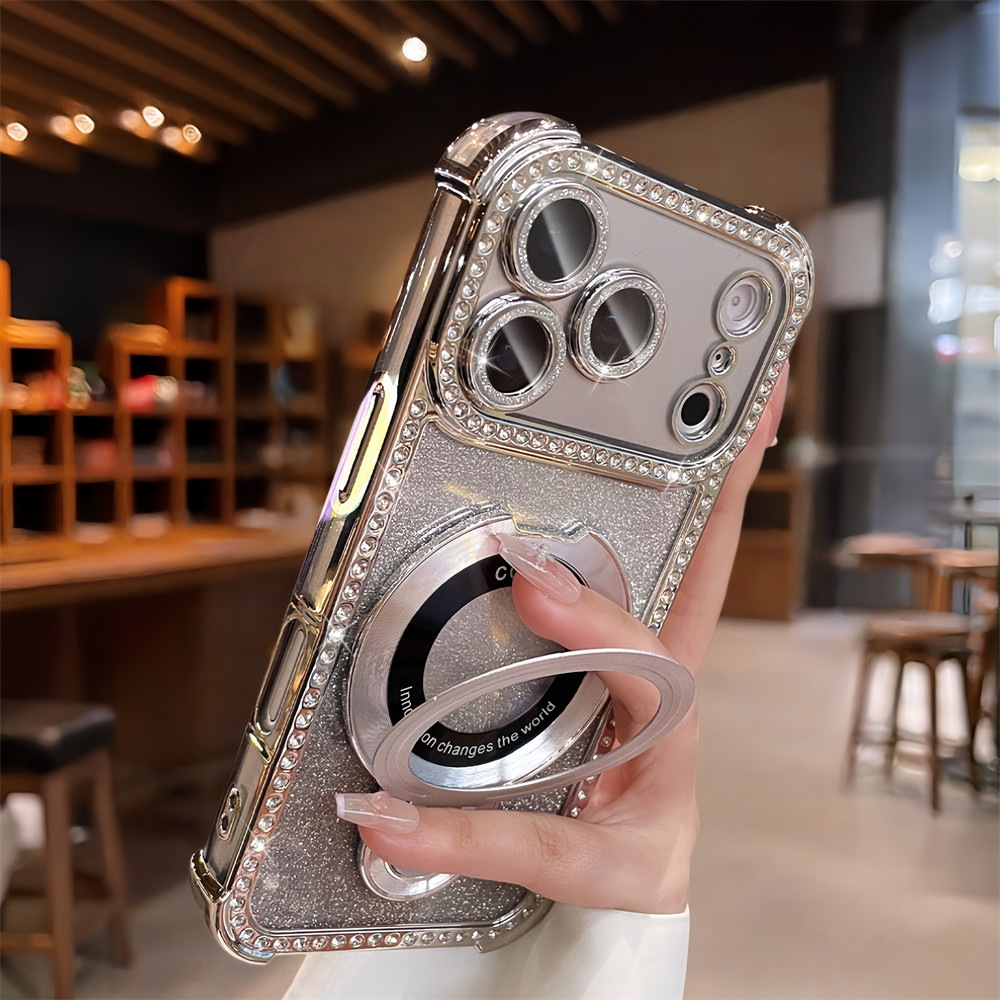 Flash Diamond Bốn Góc Chống Rơi Đứng Ốp Lưng Điện Thoại iPhone 17 Pro Max 16 13 14 15 Pro Max Bao Gồm Bảo Vệ Ống Kính Máy Ảnh Vỏ Mềm Vỏ Điện Thoại Vỏ Bảo Vệ