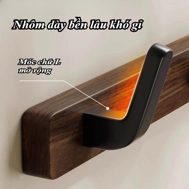 Móc treo tường bằng gỗ óc chó, độ bám dính siêu mạnh, chống thấm nước và chống nấm mốc, chất liệu hợp kim nhôm bền chắc.