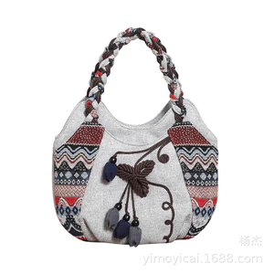 Túi dệt nữ 66789 / Túi nữ Trung Quốc / Túi xách vải Canvas / 20 * 26 * 10cm / Túi vải nhỏ / Nữ / Ánh sáng phù hợp / Túi vải lanh Cotton / Handmade Retro / Túi xách dệt / Túi mèo con 12