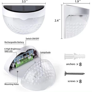 Năng Lượng Mặt Trời Ngoài Trời Đèn Sân Vườn Hàng Rào Ánh Sáng 6LED Hình Bán Nguyệt Bước Bước Sân Vườn Ban Công Đèn Tường Trang Trí Sân ESQK