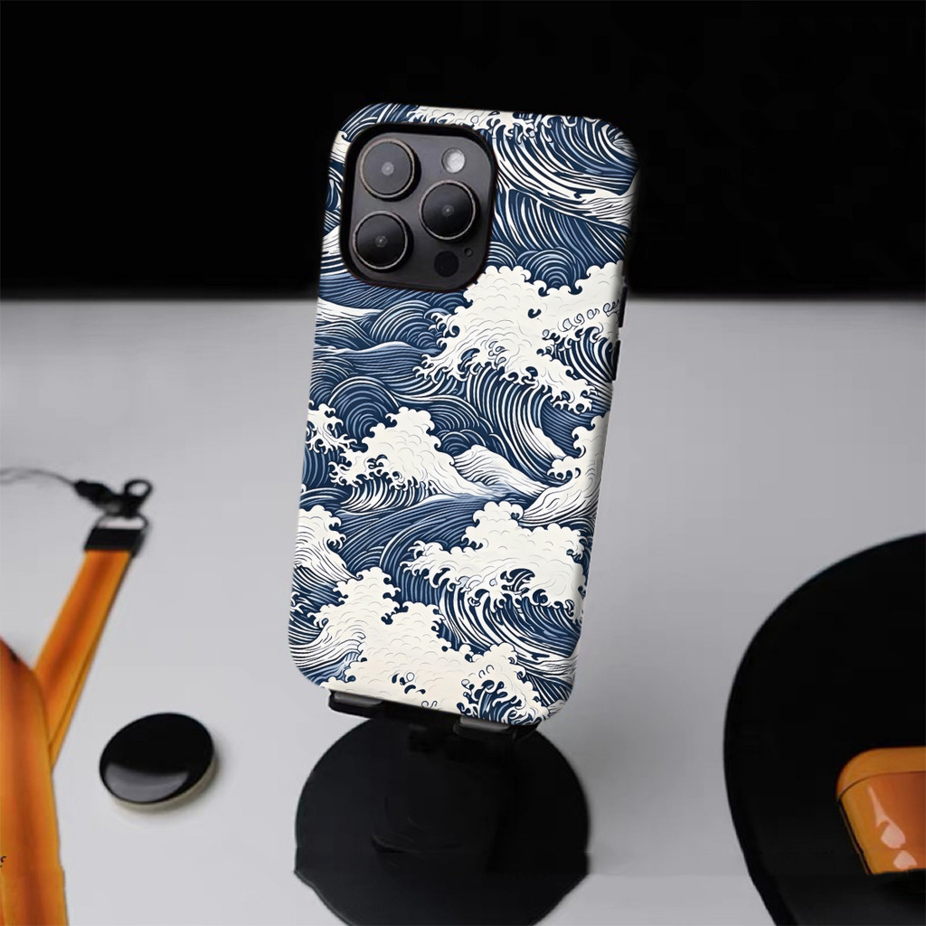 Retro Wave Minh họa Thích hợp cho iPhone 17Promax 16Pro 15 11 12 13 14 xs XR 17Air Ốp cứng hai lớp chống sốc IK2Z