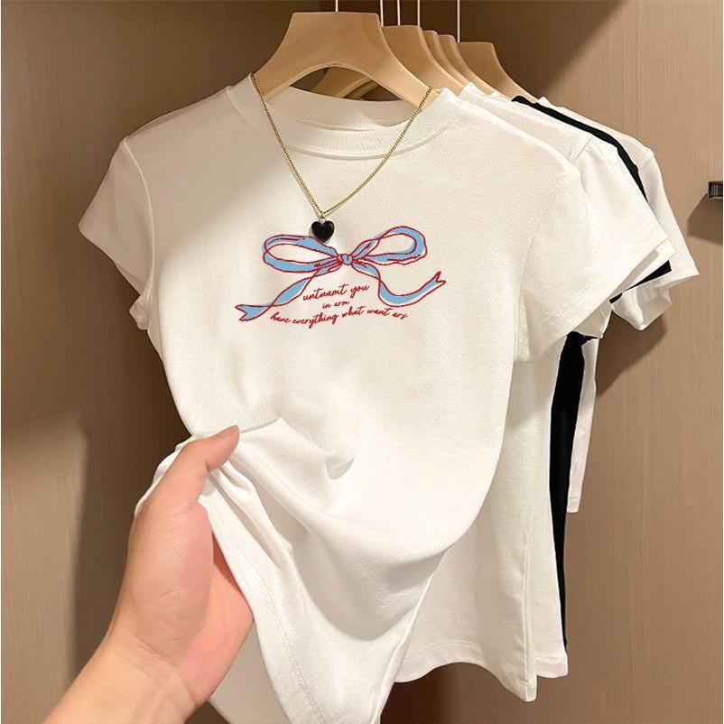BOOM Áo Baby Tee Nữ Cotton Ôm Body-Áo Thun Ngắn Tay Y2K In Hình PhongCách Mùa Hè, Cổ Tròn Hàng Đầucách hàn quốc phongE32
