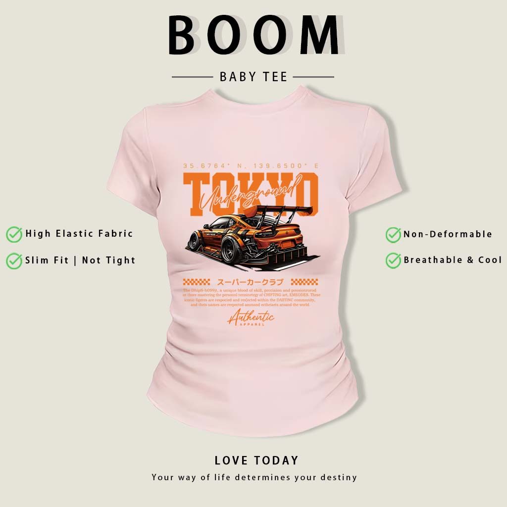 BOOM Áo Baby Tee Nữ Cotton Ôm Body-Áo Thun Ngắn Tay Y2K In Hình PhongCách Mùa Hè, Cổ Tròn Hàng Đầucách hàn quốc phongE34
