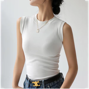 Áovest yếm nữ bằng cotton cổ tròn, nhiều màu sắc, thiết kế không tay
