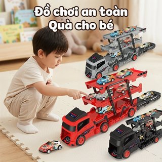 3 Cấp Xe Vận Chuyển Xe Tải Đồ Chơi 6 Xe Mini Có Thể Gập Lại Theo Dõi ABS Xe Playset Bé Trai Quà Tặng