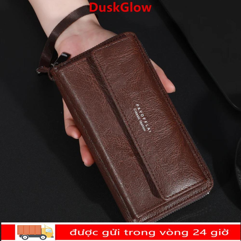 Túi ly hợp DUKGLOW, Ví dài có dây kéo PU, Thẻ đa năng thời trang Dung lượng lớn Hộp đựng thẻ hai lớp dành cho nam giới
