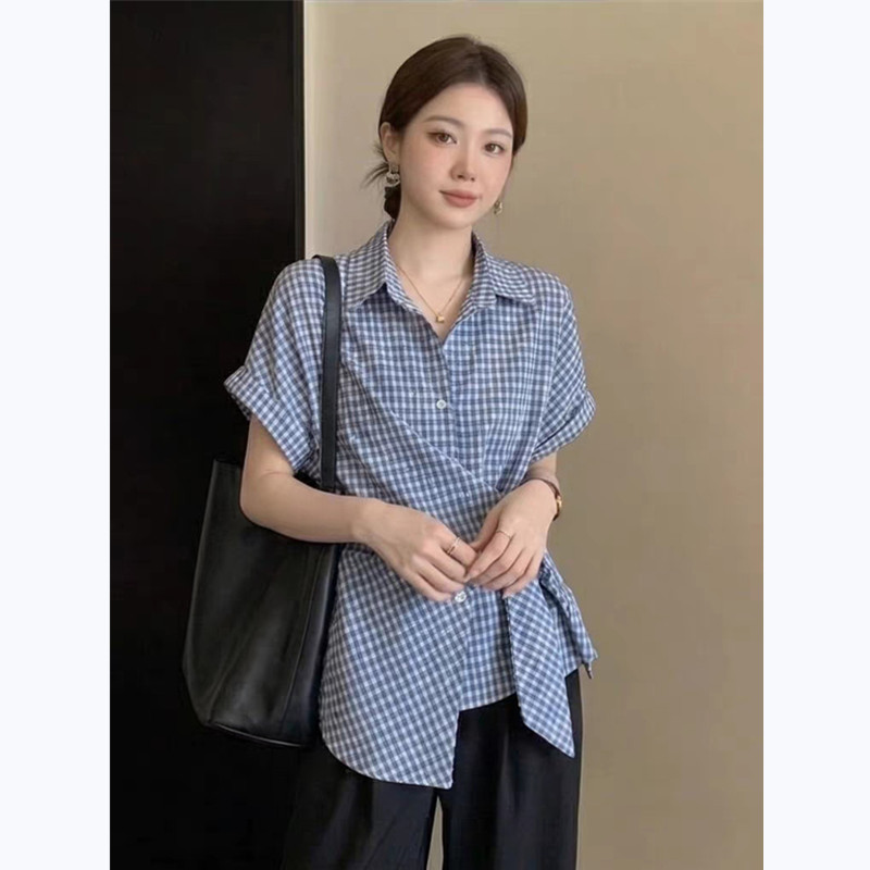 SUXI Áo sơ mi nữ kẻ sọc ngắn tay phong cách Pháp nhẹ nhàng cho mùa hè 260427