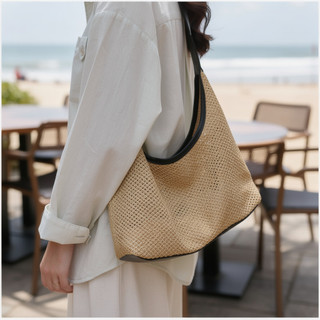 Túi Đeo Vai Rơm Dệt Tote Đi Biển Du Lịch Laptop Dung Tích Lớn Boho Phong Cách Hàn Quốc