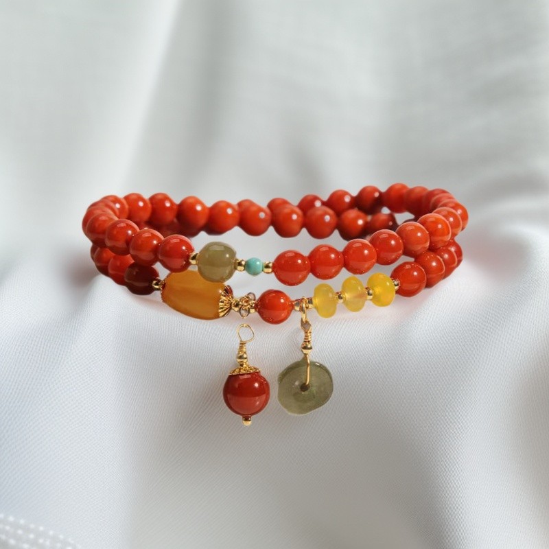 Mới Nam Đỏ Mã Não Nhiều Lớp Vòng Tay Vintage Sang Trọng Sáp Ong Khóa An Toàn Vòng Tròn Đôi Vòng Tay Thời Trang Ins Niche Tay Trang Sức Cho Nữ Người Bạn Thân Nhất