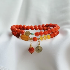 Mới Nam Đỏ Mã Não Nhiều Lớp Vòng Tay Vintage Sang Trọng Sáp Ong Khóa An Toàn Vòng Tròn Đôi Vòng Tay Thời Trang Ins Niche Tay Trang Sức Cho Nữ Người Bạn Thân Nhất