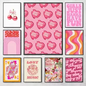 Pink Heart and Poker Preppy Style Aesthetic Wall Art Canvas Painting Art Home Wall Decor Canvas Poster