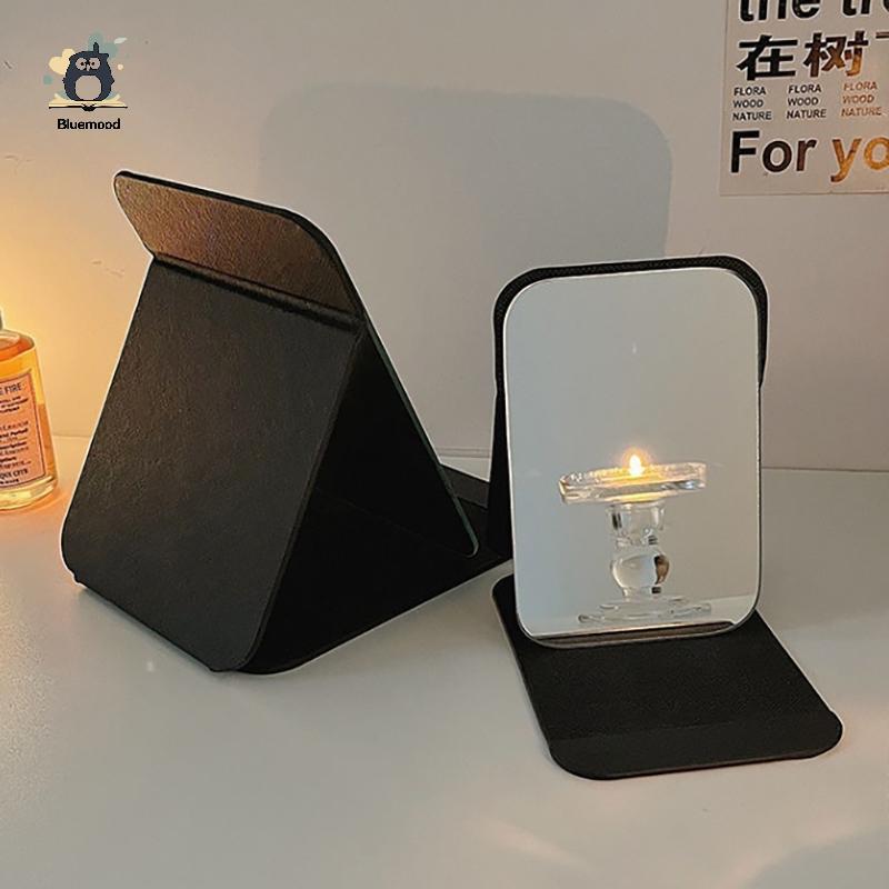 [Bluemood] Gương Trang Điểm Để Bàn Màu Trơn Da PU Đơn Giản Di Động Gương Cầm Tay Có Thể Gập Lại Studentpact Gương Nhà Thơ Dễ Thương Mới