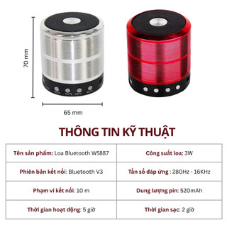 Loa Bluetooth Cầm Tay WS-887 Mini Bass Mạnh Kết Nối Đa Năng USB AUX Thẻ Nhớ Giá Tốt