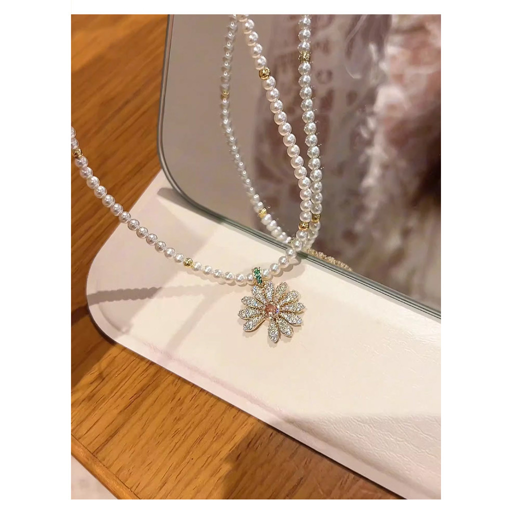 Vòng cổ ngọc trai hoa cúc Zircon thời trang