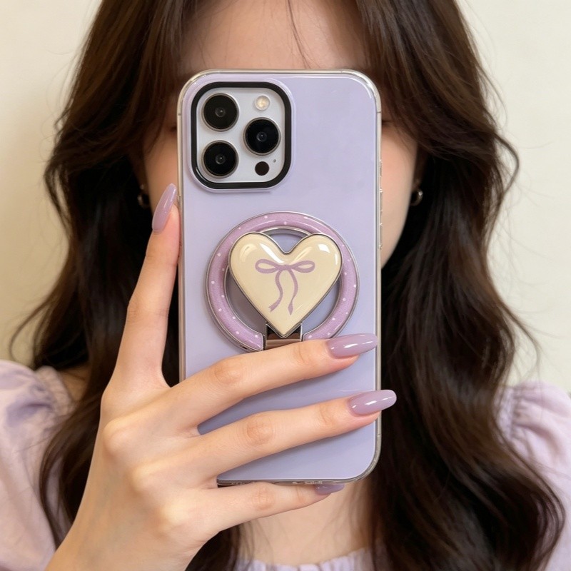 INS Pink Bow LOVE Giá đỡ điện thoại từ tính có gương cho vỏ nam châm và IPhone 13 15 16 17 Pro Max 14 Plus Giá đỡ vòng đeo tay có thể gập lại