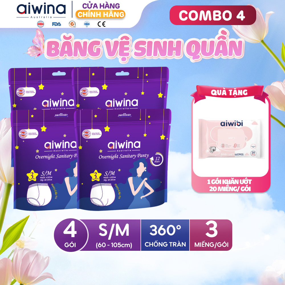 Combo 4 Băng vệ sinh quần Aiwina ngày và đêm size S/M gói 3 miếng