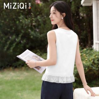 【MIZIQI】áo khoác nữ Áo vest ren trắng dành cho nữ, áo không tay thiết kế mùa hè độc đáo
