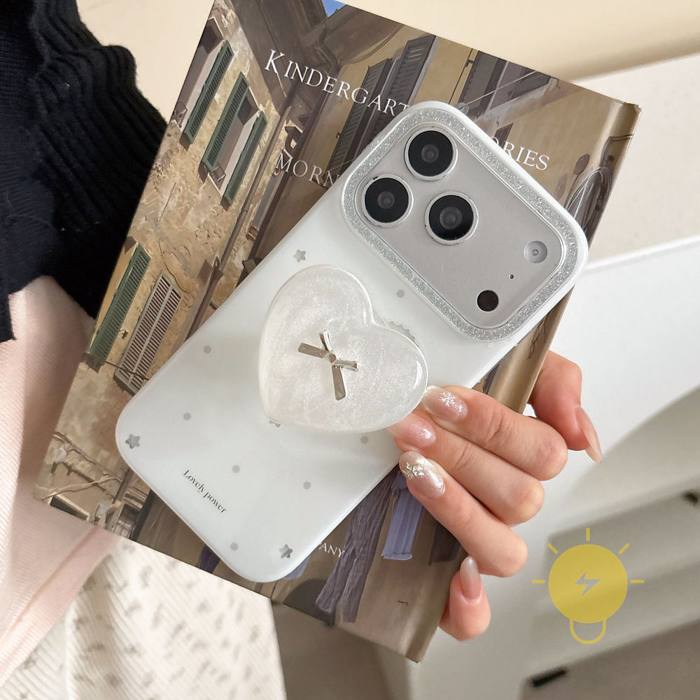 Phone Case For iPhone 17 Pro Max 16 15 14 13 with Griptok TPU Heart Glitter Powder with Griptok Aesthetic Korean Cute