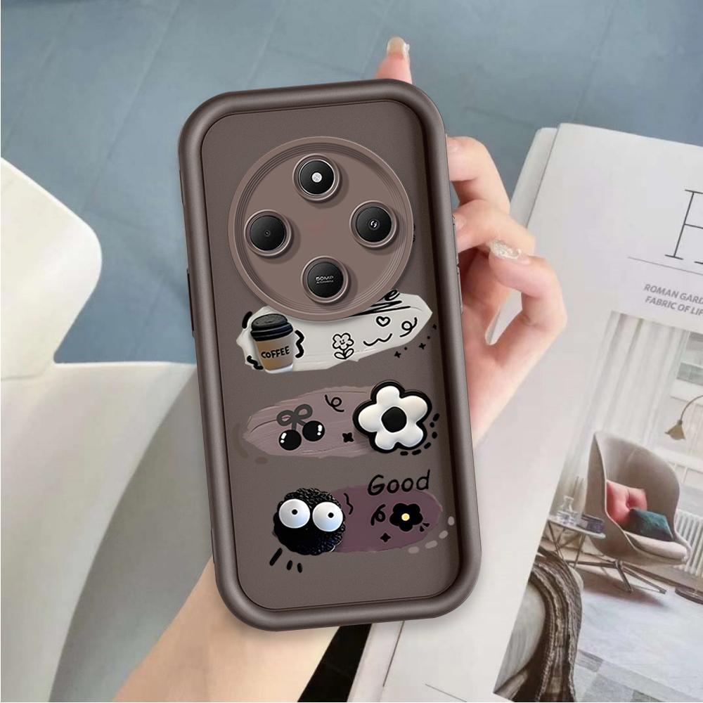 Ốp Lưng Cho Redmi 14C POCO C75 A4 Hoạt Hình Silicon Mềm Vỏ Điện Thoại TPU Đen Bóng Than Thiên Thần Mắt Chống Sốc Ốp Lưng