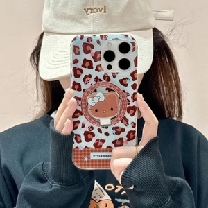 Dễ Thương Màu Nâu Hello Kitty Từ Tính Tay Cầm Điện Thoại Đứng Có Gương Sáng Tạo 3D Hoạt Hình Gấp Giá Đỡ Ngôi Sao Để Bàn Cho Iphone