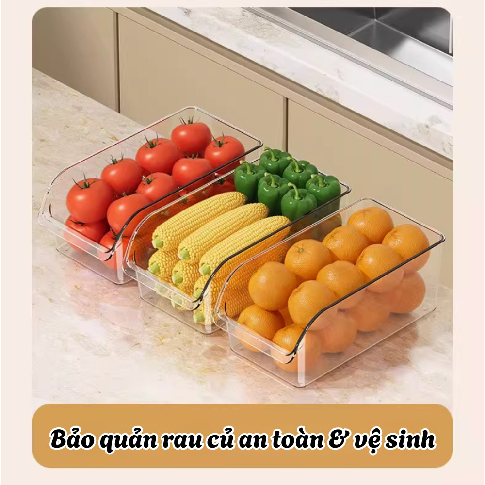 Hộp Đựng Thực Phẩm Tủ Lạnh PET Trong Suốt Có Tay Cầm Kéo Trượt, Khay Sắp Xếp Tủ Lạnh Đa Năng Cao Cấp