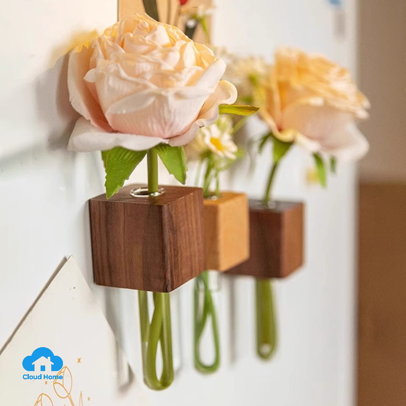 🌤️🌤️Tủ lạnh bằng gỗ thanh lịch Bình ống nghiệm từ tính/ Trang trí nam châm tủ lạnh bình hoa/ Sắp xếp hoa thủy canh DIY
