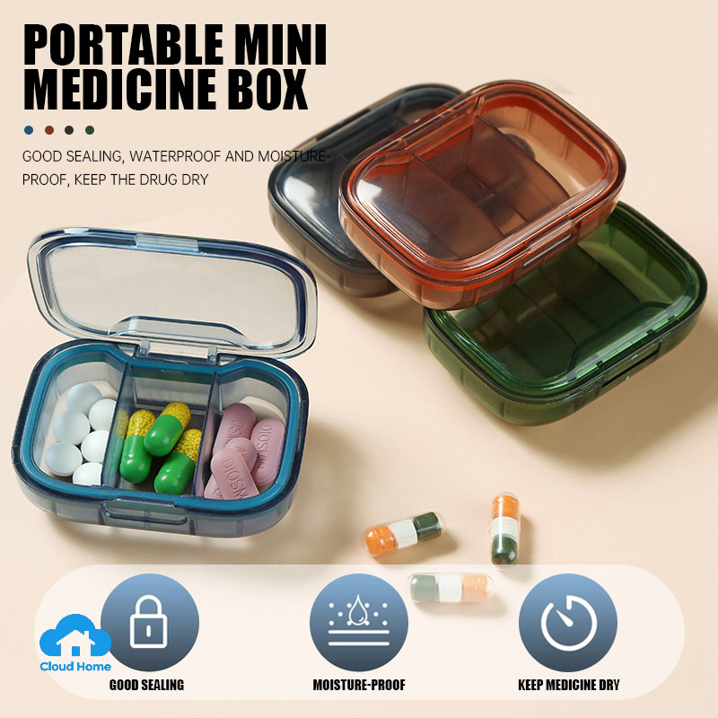 🌤️COD🌤️Hộp Khay Đựng Thuốc Chia 3 Ngăn Du Lịch Có 4 Màu Chứa Thuốc Phụ Kiện Trang Sức Nhựa ABS Chống Thấ