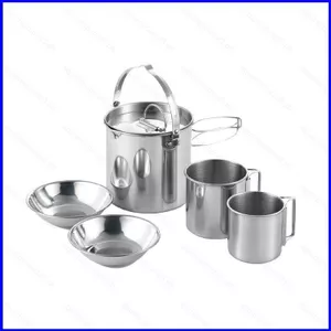 Bộ ấm đun nước bằng thép không gỉ di động 5 mảnh có thể gập lại ngoài trời SQ3 Thiết bị nấu ăn dã ngoại cắm trại QS3
