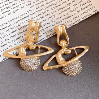 1 Đôi Bông Tai Mặt Dây Chuyền Sao Thổ Đính Kim Cương Bạc Retro - Bông Tai Đơn Giản, Phong Cách Và Tinh Tế