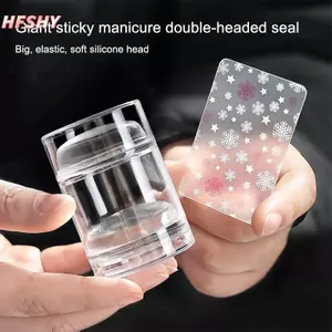HFSHY Hai Đầu Pháp Móng Tay Nghệ Thuật Stamper Có Dụng Cụ Cạo Móng Tay Silicon Đầu Trong Suốt Khuôn Dập Mẫu Cho DIY Làm Móng Tay Kích Thước VN