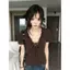 Áo thun ngắn tay cổ chữ v Hot Girl của Mỹ dành cho nữ mùa hè ren thiết kế có dây buộc thiết kế Sense Slim-Fit Slimmer Look Short Top