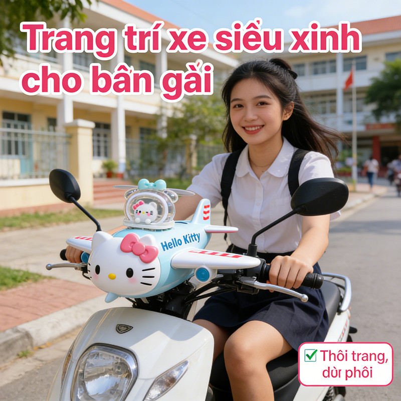 Quạt Nhỏ Trang Trí Xe Máy Hello Kitty, Quạt Mini Tay Cầm Xe đạp điện, Phong Cách Dễ Thương
