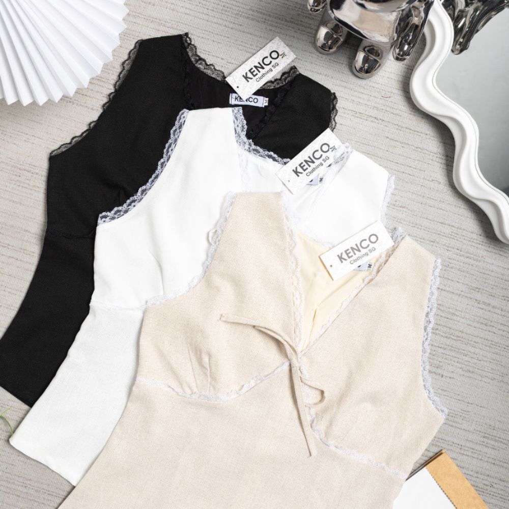 Áo Kiểu Linen Nữ Sát Nách Cổ V Viền Ren Mùa Hè V557 - SamHi Closet