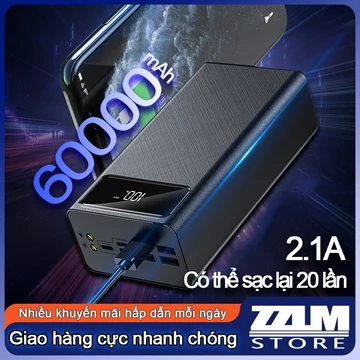 Sạc dự phòng 60000mah dung lượng lớn, 4 cổng sạc đầu vào, 3 cổng sạc đầu ra, hỗ trợ sạc nhanh, trữ pin nhiều, có đèn pin
