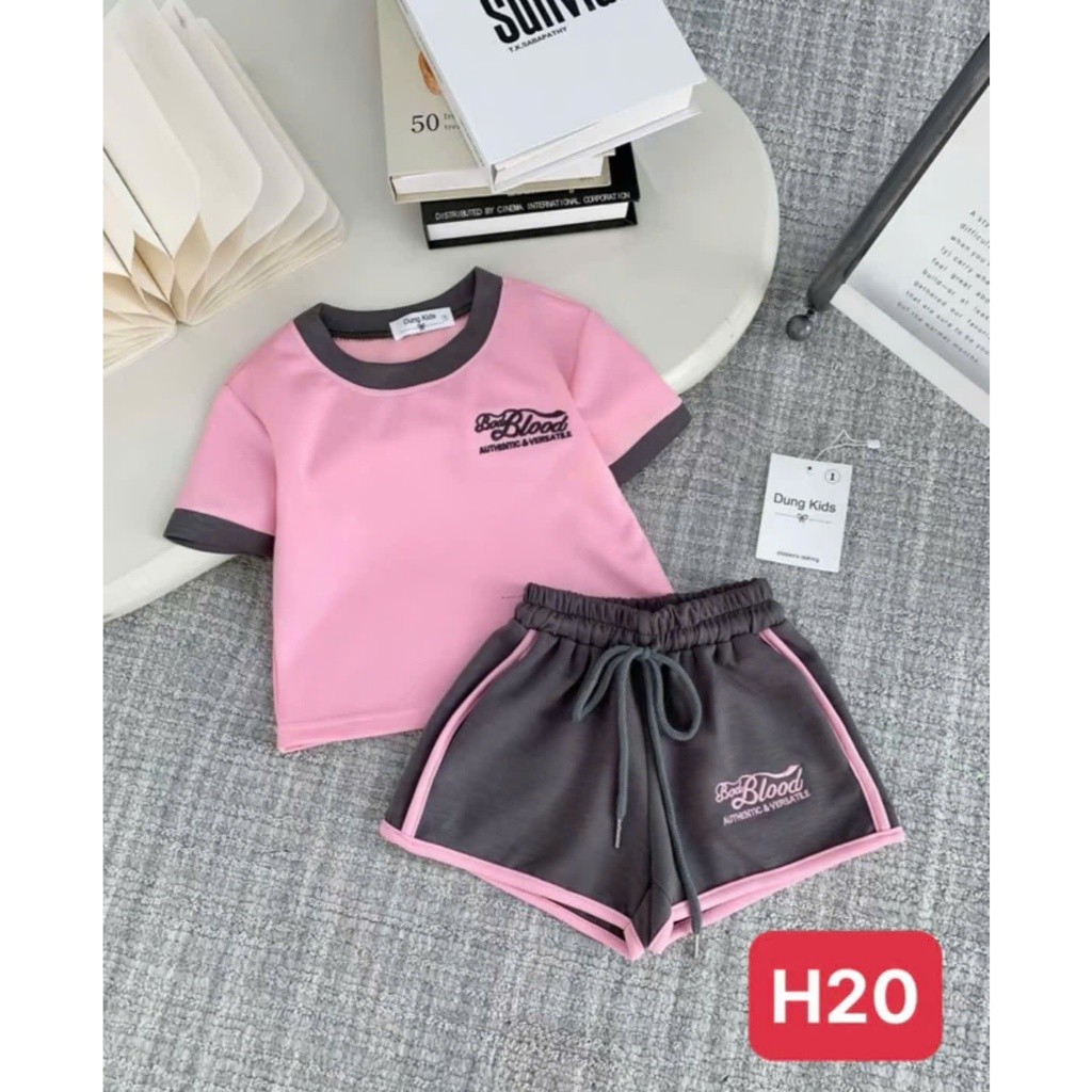 Set Bé Gái HỌA TIẾT QUẦN CHẠY SỌC BLOD K.Kid Bộ Mùa Hè Chất Cotton Mềm Mát Size 8-20kg M99